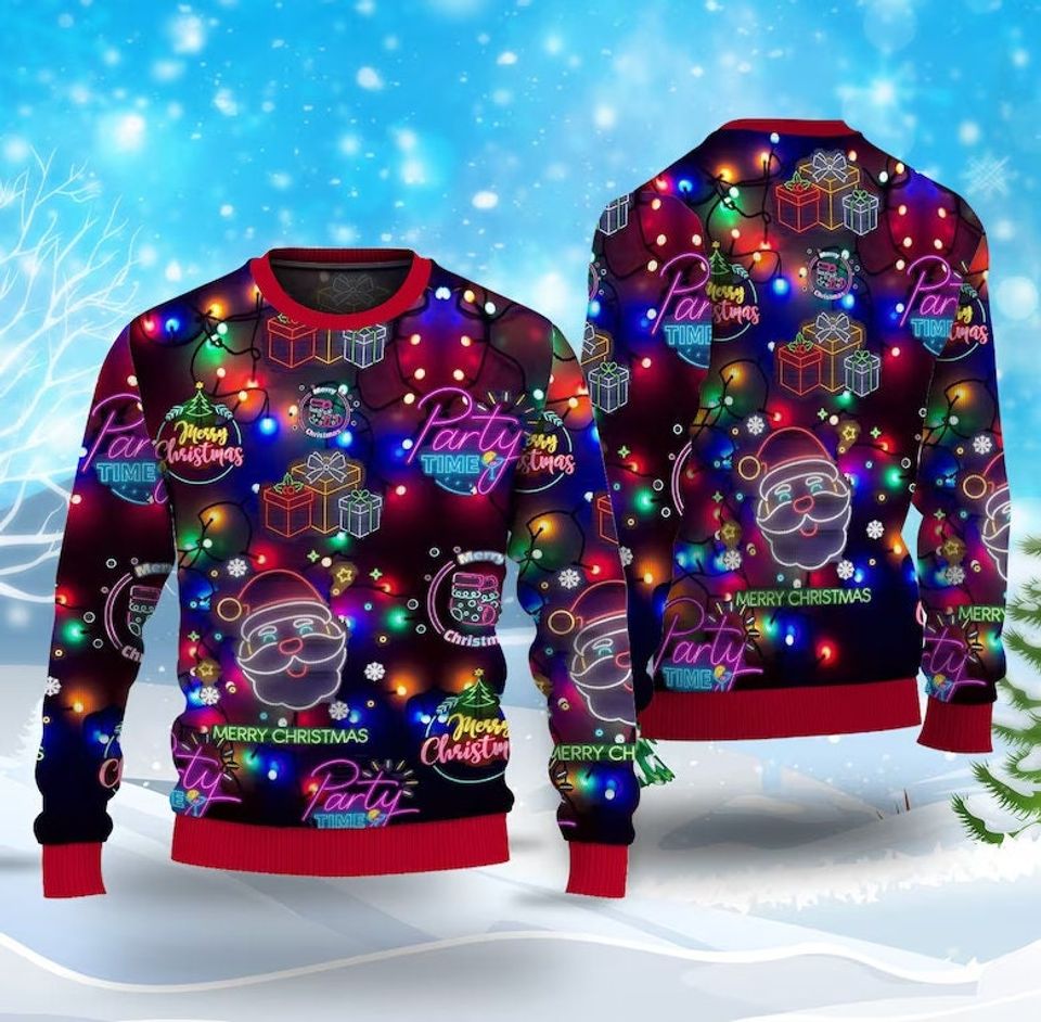 Christmas Bright Neon Lighting Ugly Christmas Sweater, Xmas