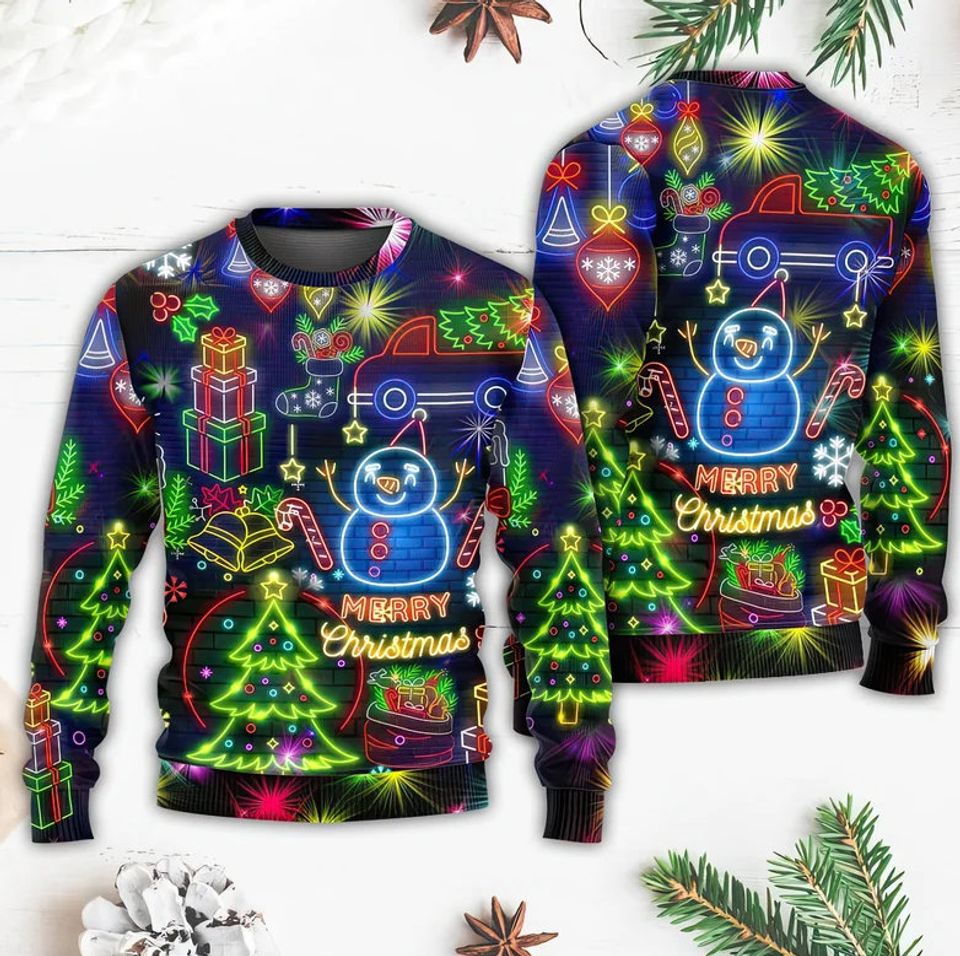 Christmas Bright Neon Lighting Ugly Christmas Sweater, Xmas Sweatshirt