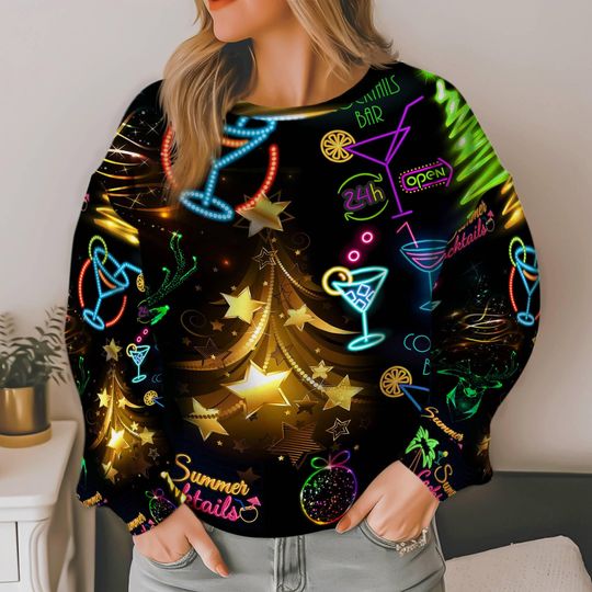 Christmas Bright Neon Lighting Ugly Christmas Sweatshirt,Reindeer Santa Claus Sweater - Image 14