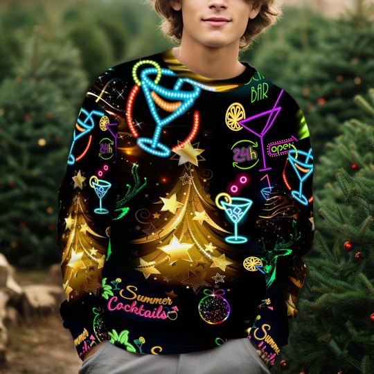 Christmas Bright Neon Lighting Ugly Christmas Sweatshirt,Reindeer Santa Claus Sweater - Image 10