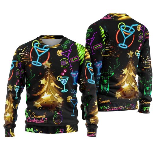 Christmas Bright Neon Lighting Ugly Christmas Sweatshirt,Reindeer Santa Claus Sweater - Image 12