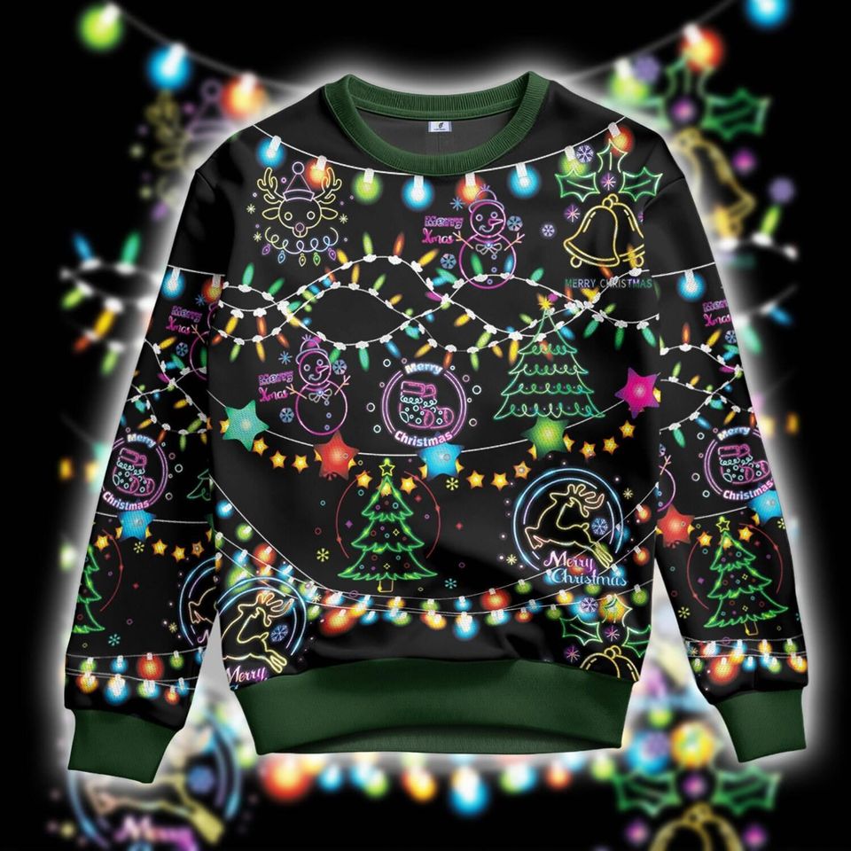 Christmas Bright Neon Lighting Ugly Sweater, Santa Claus Ugly Christmas Gift