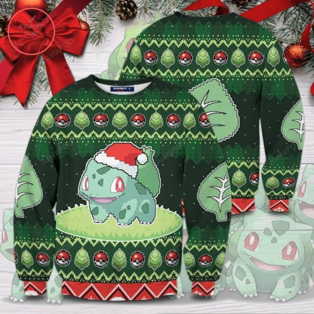 Christmas Bulbasaur Unisex Ugly Christmas Sweater Adult 3D Funny Matching for family