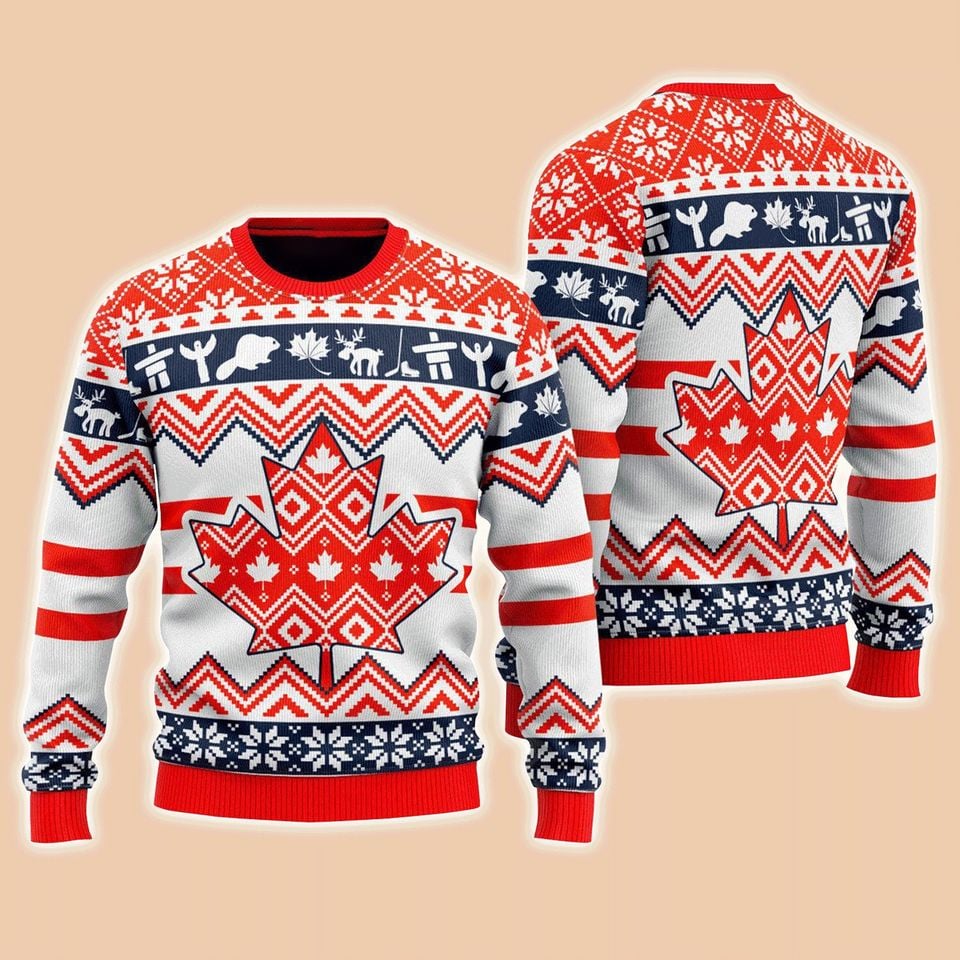 Christmas Canada Maple Leaf Sweater, Ugly Sweater For Men & Women