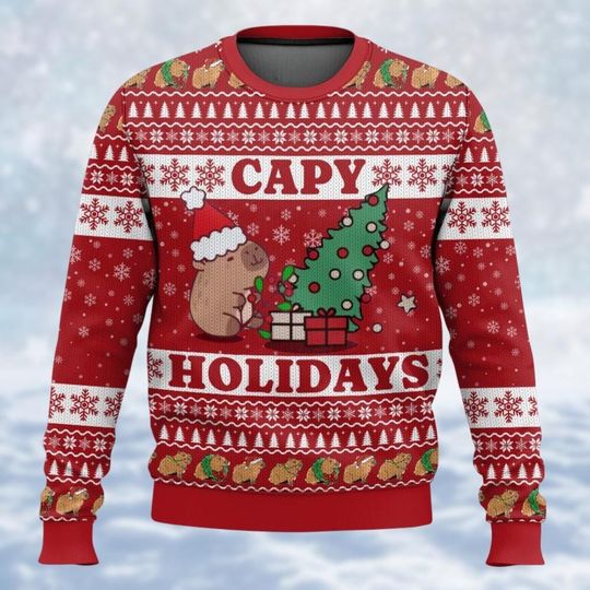 Christmas Capybara Ugly Sweater, Cute Animal Lover Holiday Sweater - Image 11