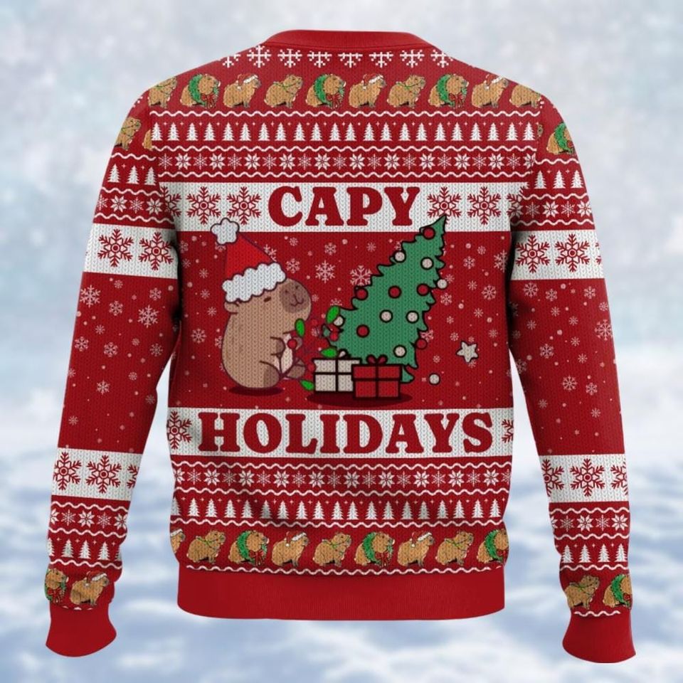Christmas Capybara Ugly Sweater, Cute Animal Lover Holiday Sweater - Image 3