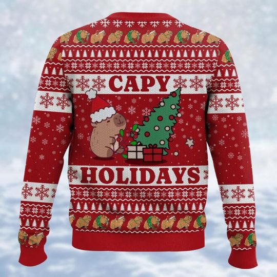 Christmas Capybara Ugly Sweater, Cute Animal Lover Holiday Sweater - Image 10