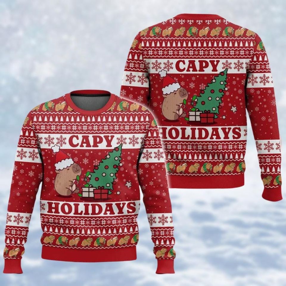 Christmas Capybara Ugly Sweater, Cute Animal Lover Holiday Sweater - Image 2