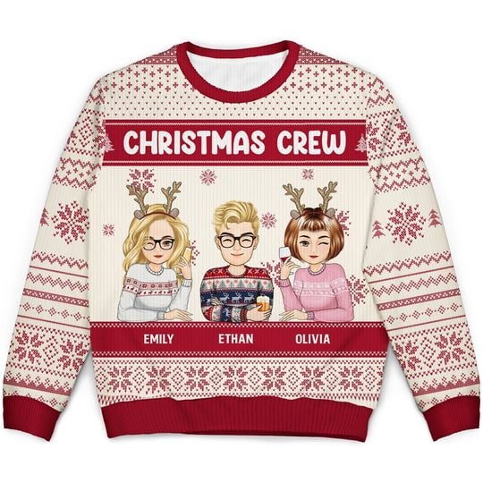 Christmas Cartoon Sitting Christmas Crew - Gift For Besties - Personalized Unisex Ugly Sweater - Image 2