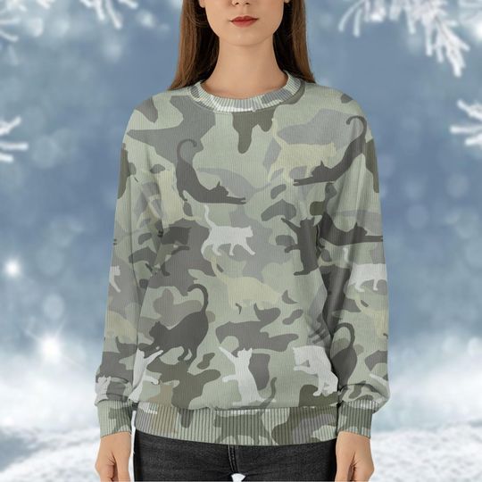Christmas Cat Camo Ugly Sweater, Camouflage Christmas Sweater, Cat Lovers Holiday Sweater - Image 13