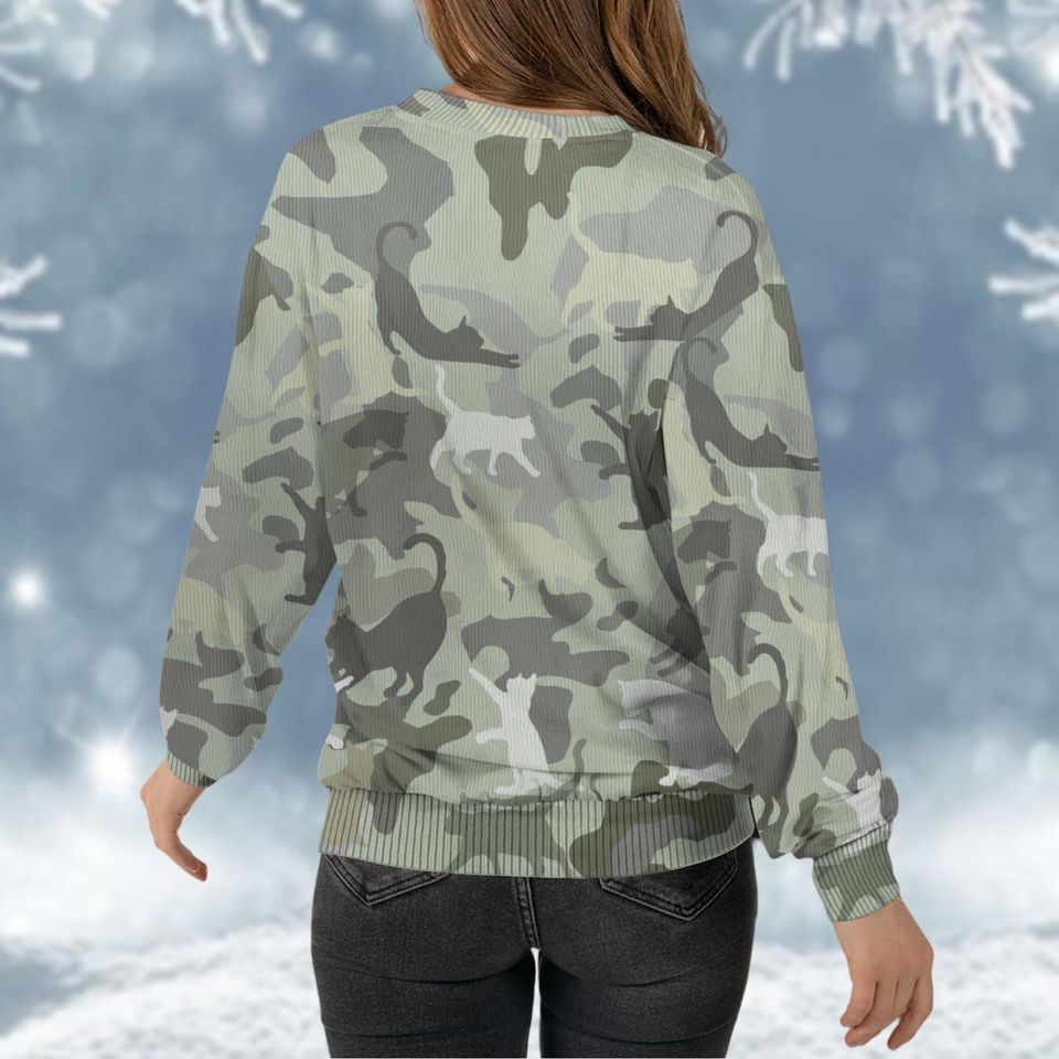 Christmas Cat Camo Ugly Sweater, Camouflage Christmas Sweater, Cat Lovers Holiday Sweater - Image 4