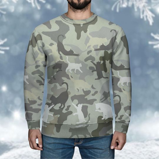 Christmas Cat Camo Ugly Sweater, Camouflage Christmas Sweater, Cat Lovers Holiday Sweater - Image 16