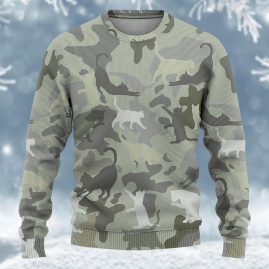 Christmas Cat Camo Ugly Sweater, Camouflage Christmas Sweater, Cat Lovers Holiday Sweater - Image 15