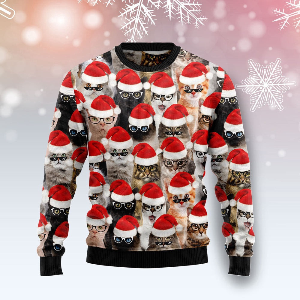 Christmas Cat Glasses Unisex Womens Mens Couples Matching Friends Cat Lover Funny Family Ugly Christmas Holiday Sweater Gifts