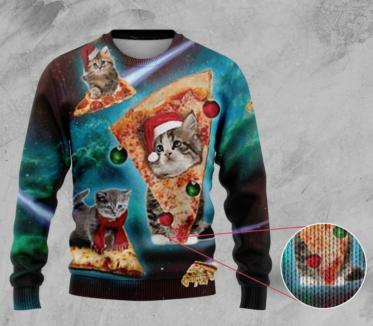 Christmas Cat Pizza Ugly Sweater for Friends' Holiday Gifts