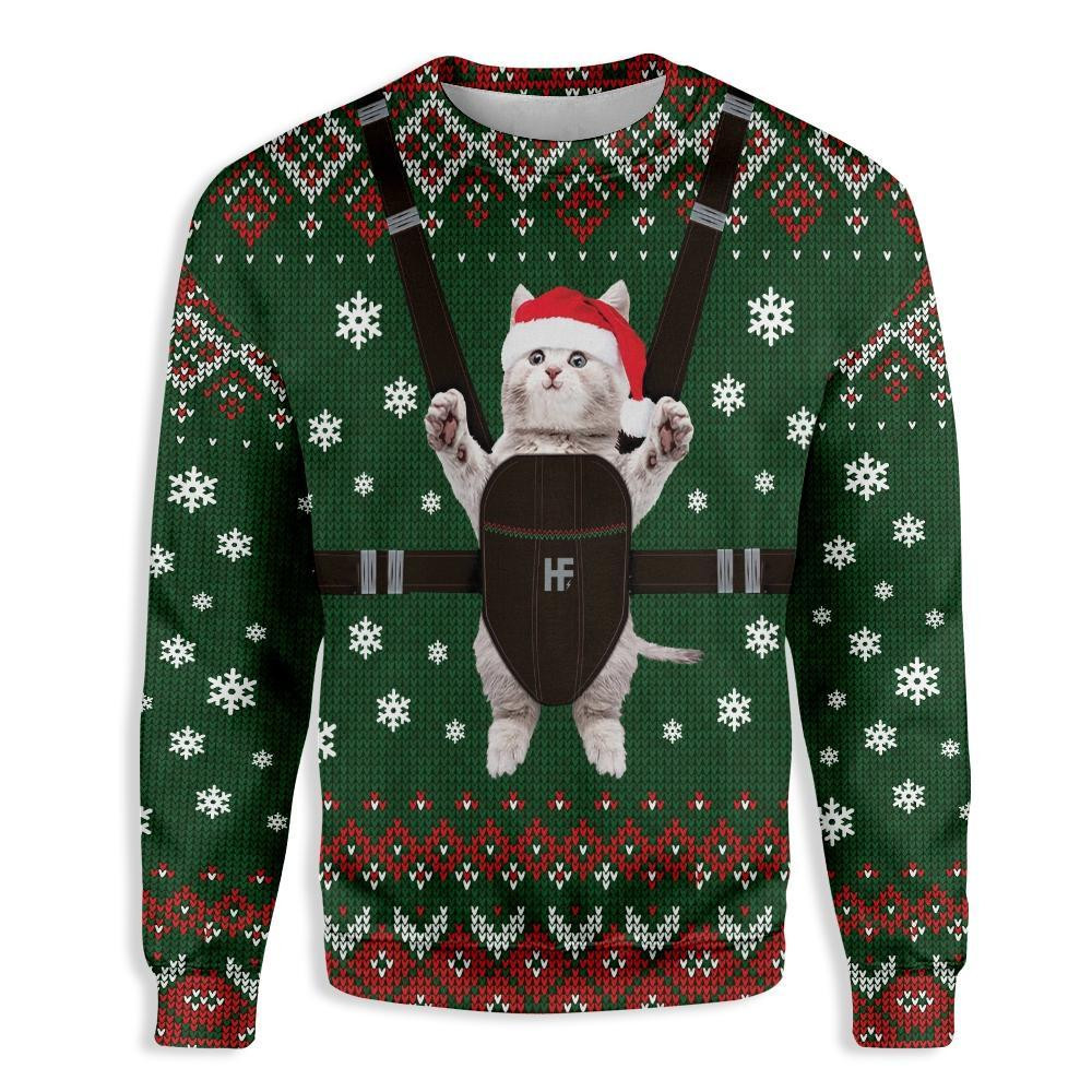 Christmas Cat Ugly Christmas Sweater Adult 3D Funny Matching for family