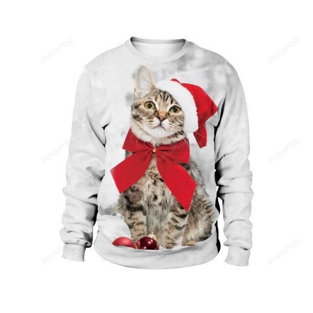 Christmas Cat Ugly Christmas Sweater Adult 3D Funny Matching for family