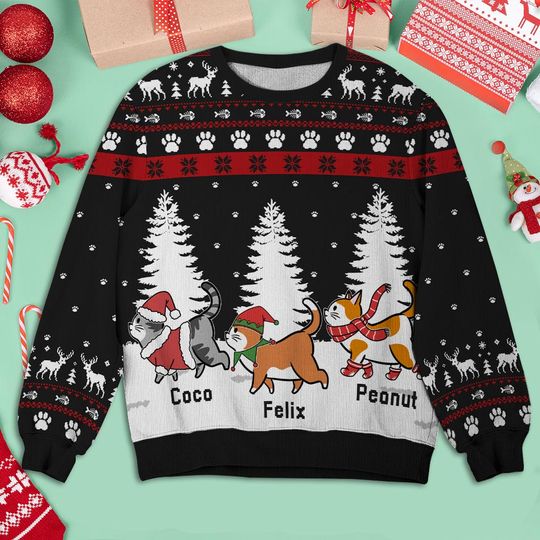 Christmas Cat Walking - Personalized All-Over-Print Sweatshirt - Christmas Gift For Cat Lovers, Pet Lovers - Image 6