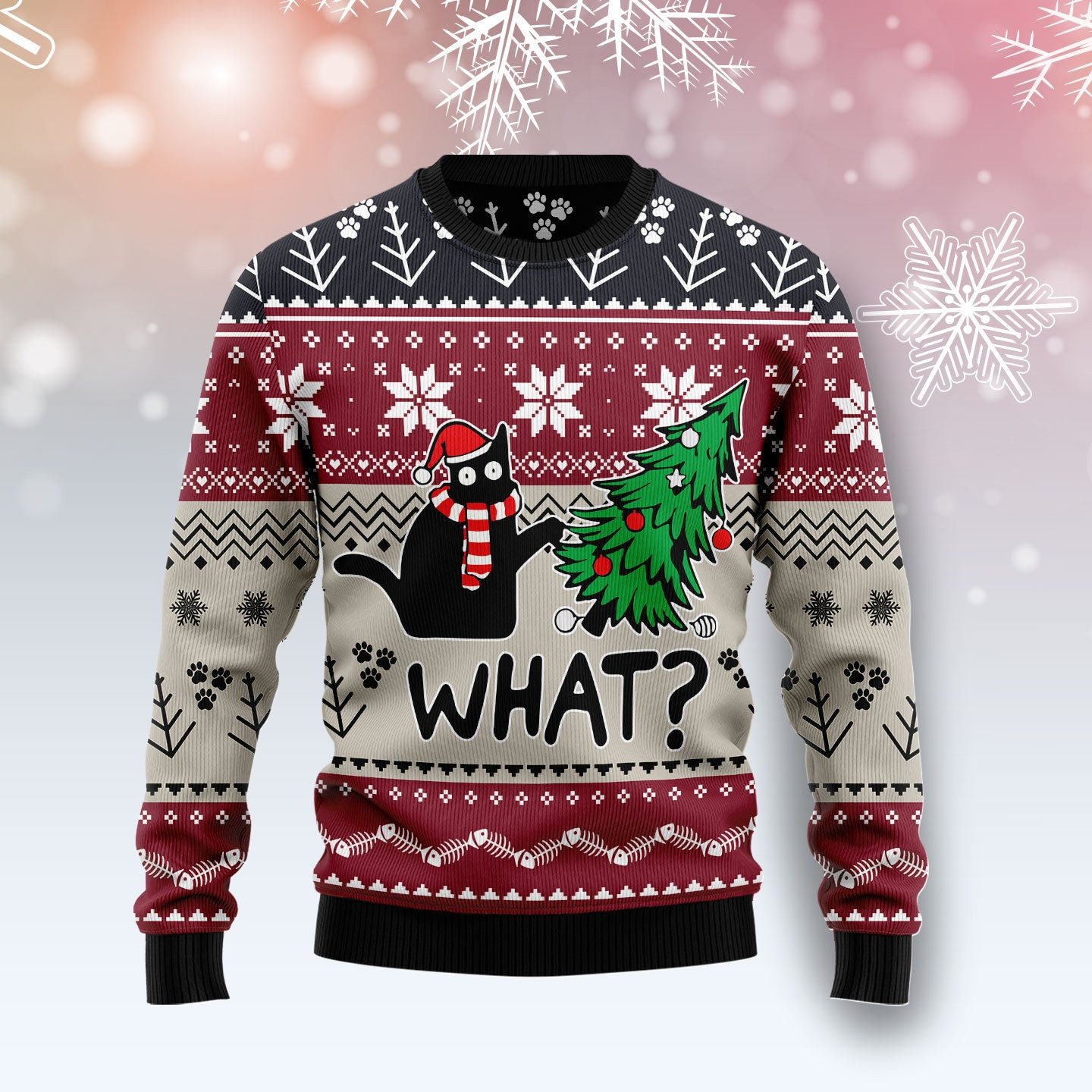 Christmas Cat What Ugly Christmas Sweater