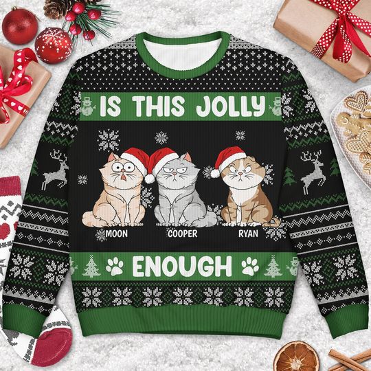 Christmas Cats Is This Jolly Enough - Gift For Cat Lovers - Personalized Unisex Ugly Sweater - Image 6