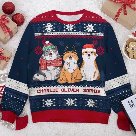 Christmas Cats - Personalized Custom Unisex Ugly Christmas Sweatshirt - Gift For Cat Lovers, Pet Lovers - Image 4
