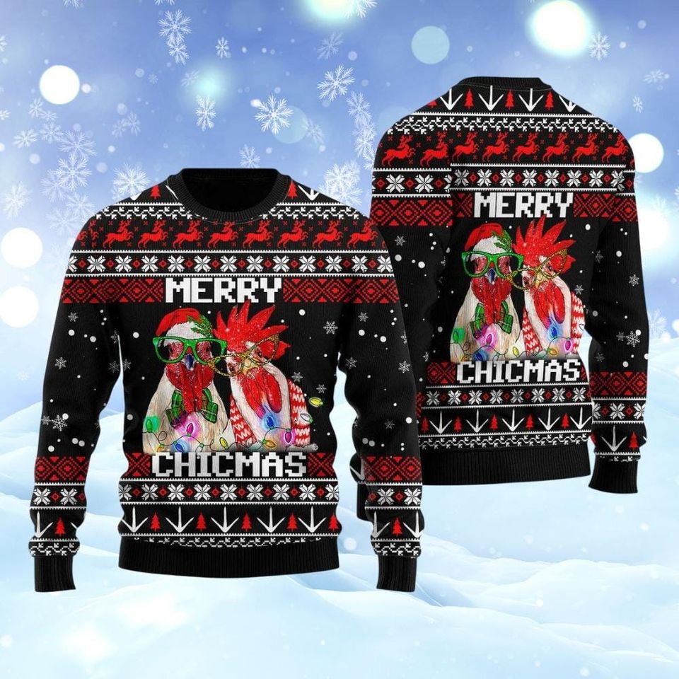 Christmas Chicken Ugly Sweater, Merry Chickmas Holiday Sweater