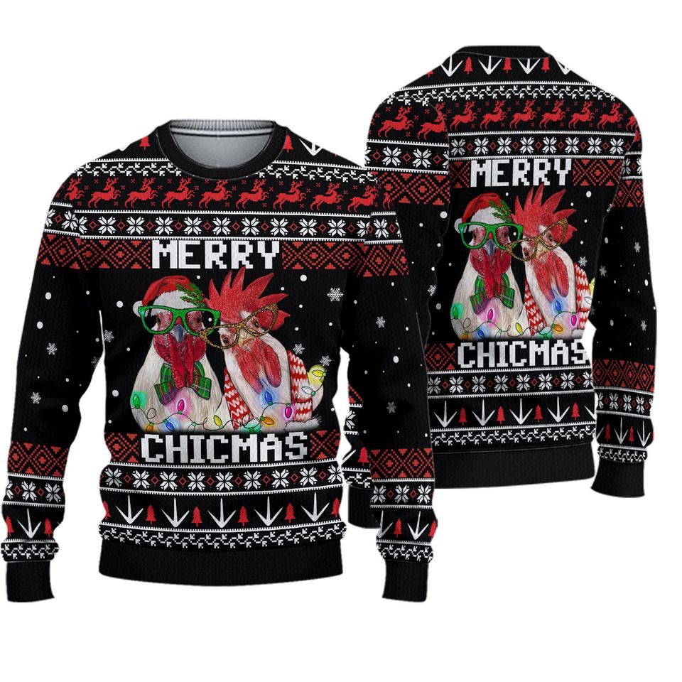 Christmas Chicken Ugly Sweater, Merry Chicmas Sweater, Funny Rooster Ugly Sweatshirt