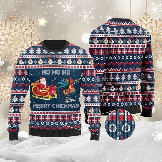 Christmas Chickens Ugly Sweater, Christmas Farm Animals - Image 6