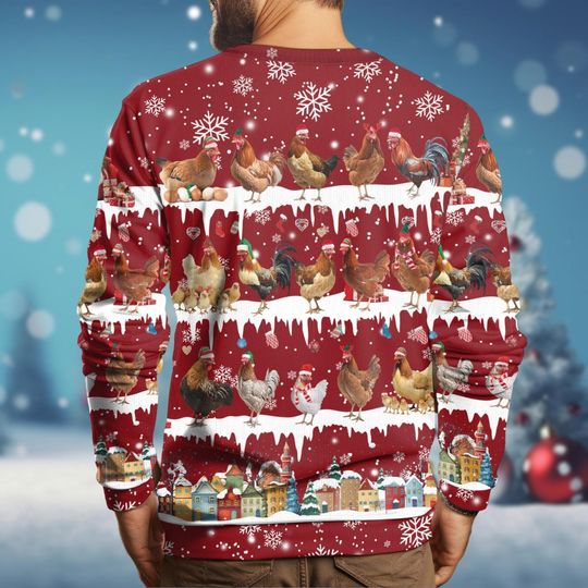 Christmas Chickens Ugly Sweater, Farm Animal Sweatshirt, Funny Holiday Sweater - Image 12