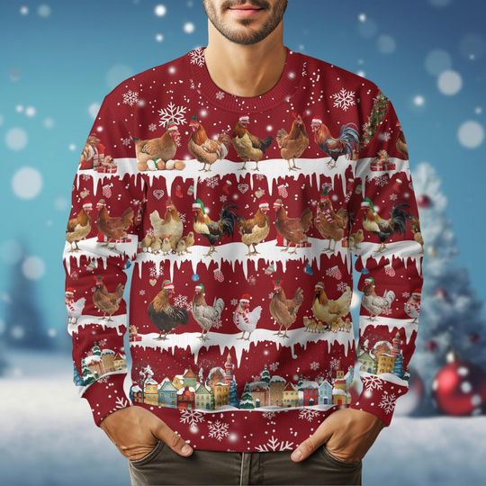 Christmas Chickens Ugly Sweater, Farm Animal Sweatshirt, Funny Holiday Sweater - Image 11