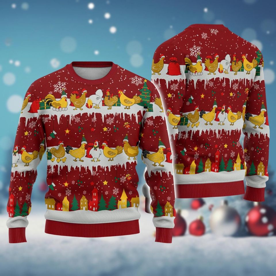 Christmas Chickens Ugly Sweater, Farmer Christmas