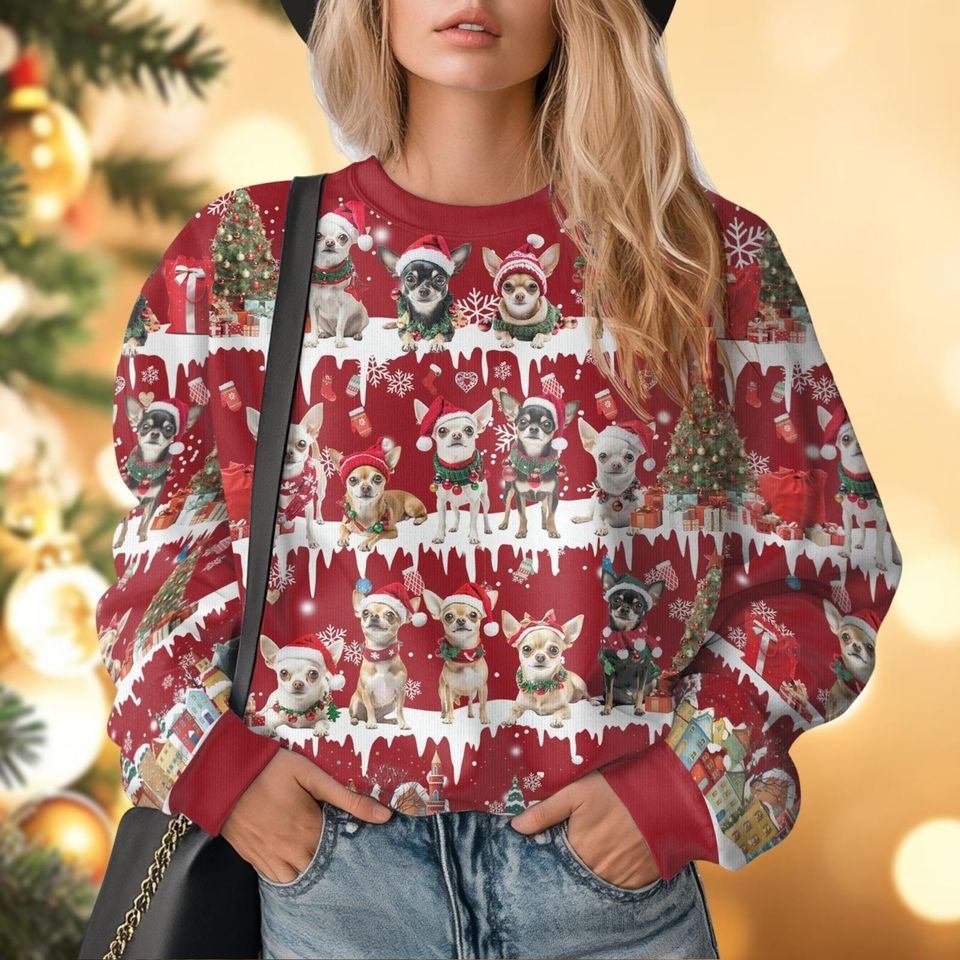 Christmas Chihuahua Ugly Sweater, Dog Lover Holiday Sweater