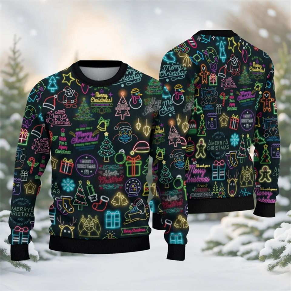 Christmas Colorful LED Light Pattern Ugly Sweater Candy Santa