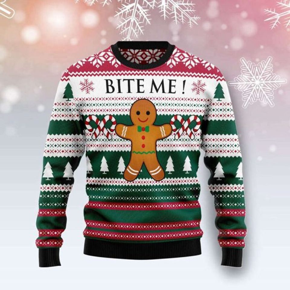 Christmas Cookies Bite Me Ugly Christmas Sweater, Funny Gingerbread Ugly Sweater