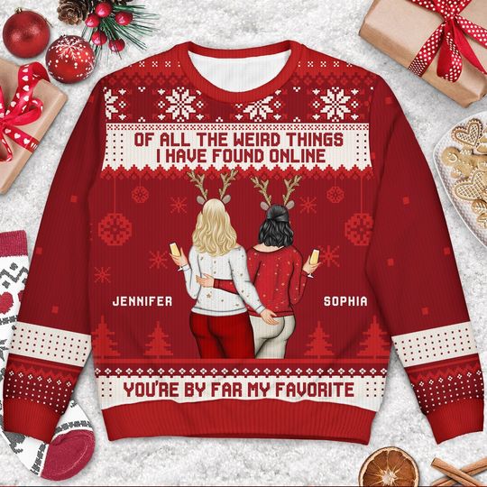 Christmas Couple Backside You Are My Favorite By Far - Gift For Couples - Personalized Unisex Ugly Sweater - Image 6