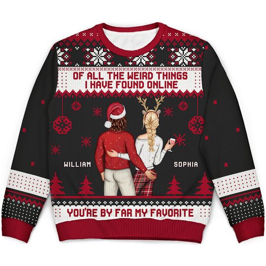 Christmas Couple Backside You Are My Favorite By Far Personalized Unisex Ugly Sweater - Image 4