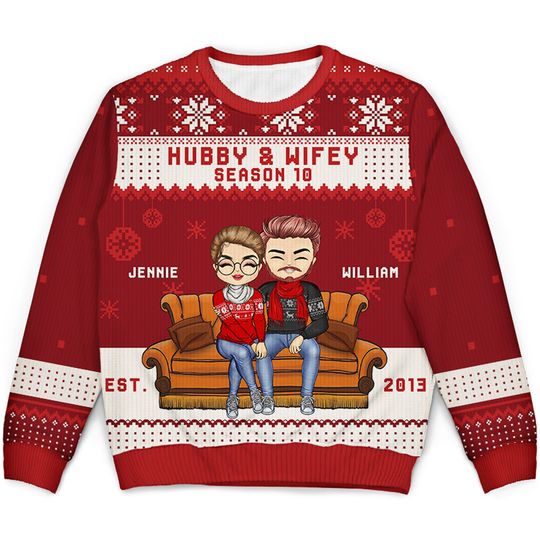 Christmas Couple Hubby And Wifey Season Custom Gift For Couples Unisex Ugly Sweatshirt - Image 4