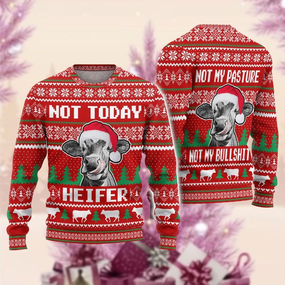 Christmas Cow Ugly Sweater, Heifer Xmas Sweater, FarmerUgly Sweatshirt