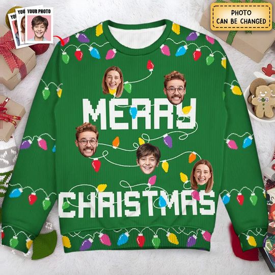 Christmas Custom Photo Family Christmas Tree - Personalized Unisex Ugly Sweater - Image 4