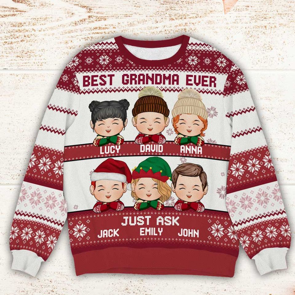 Christmas Cute Doll Kids Of Best Grandma Ever Personalized Sweater