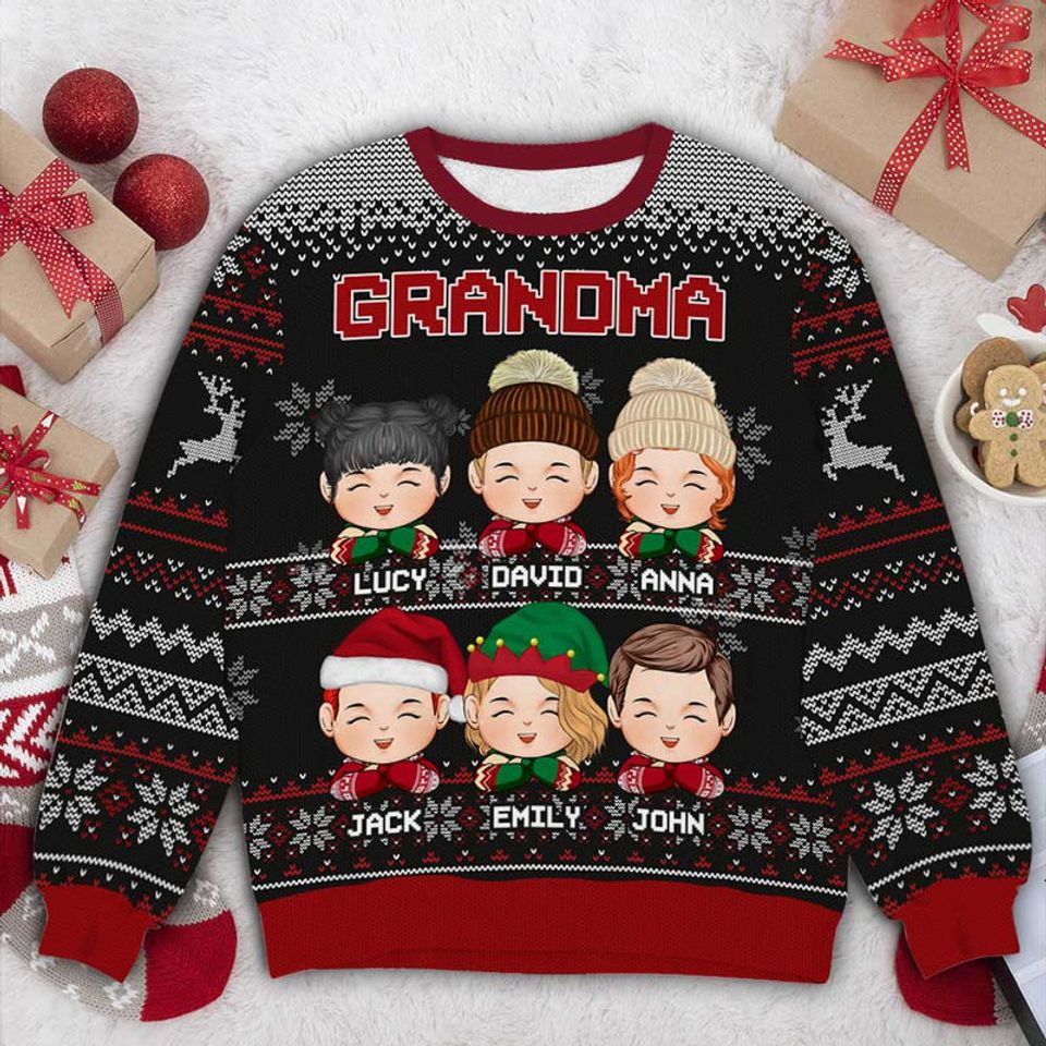 Christmas Cute Doll Kids Of Grandma Mom Personalized Sweater