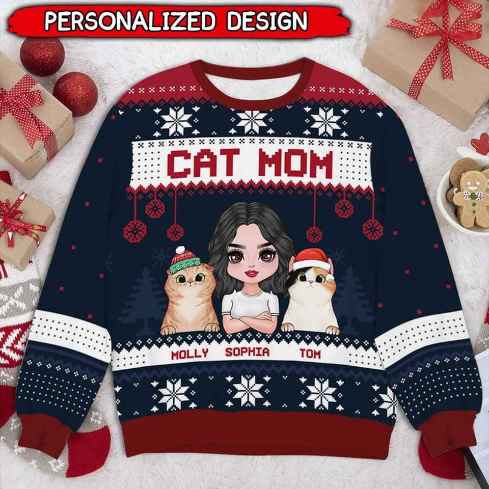Christmas Cute Kitten Cat Mom Fur Mama Personalized Ugly 3D Sweater