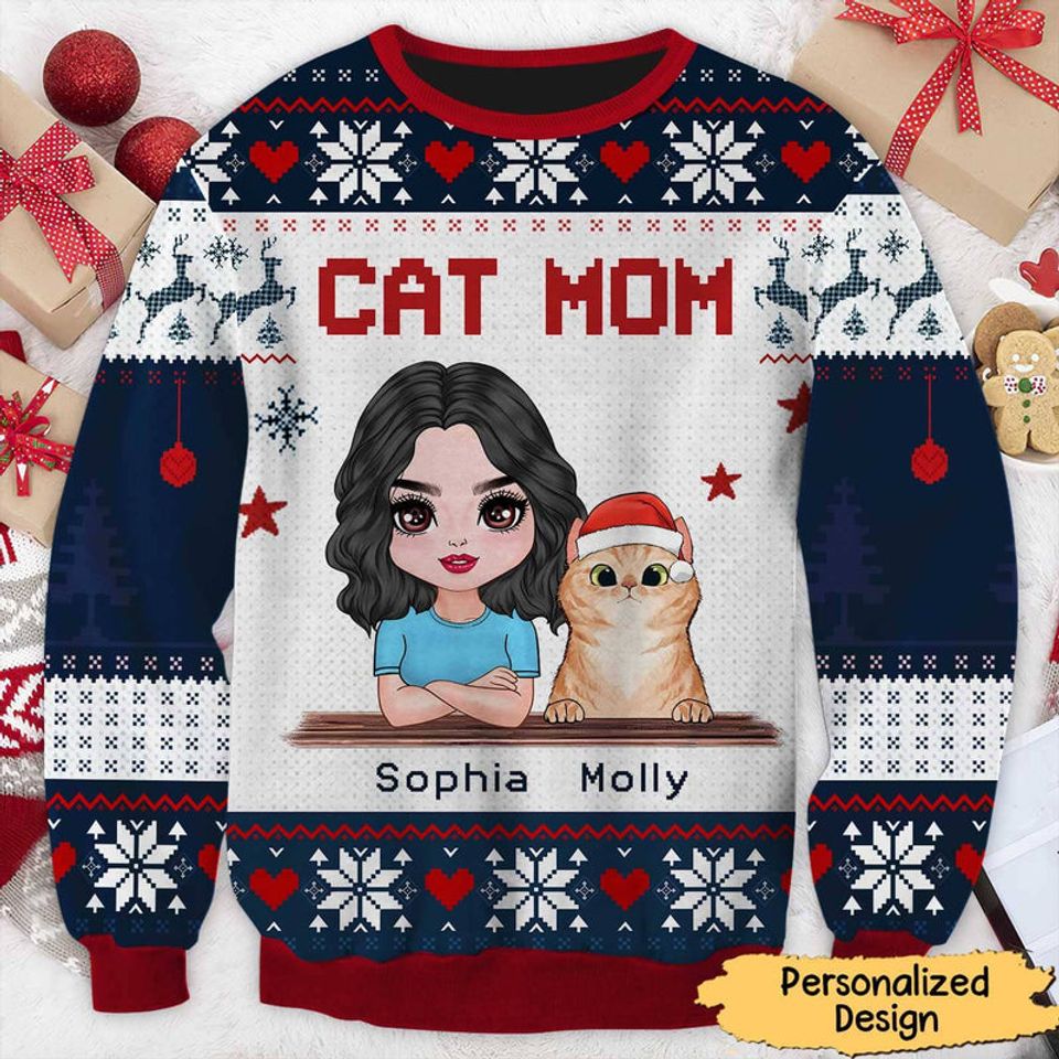 Christmas Cute Kitten Cat Mom Fur Mama Personalized Ugly 3D Sweater
