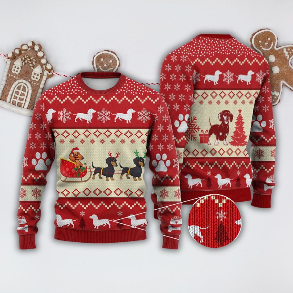 Christmas Dachshund Ugly Sweater, Dachshund Dog Holiday Sweater