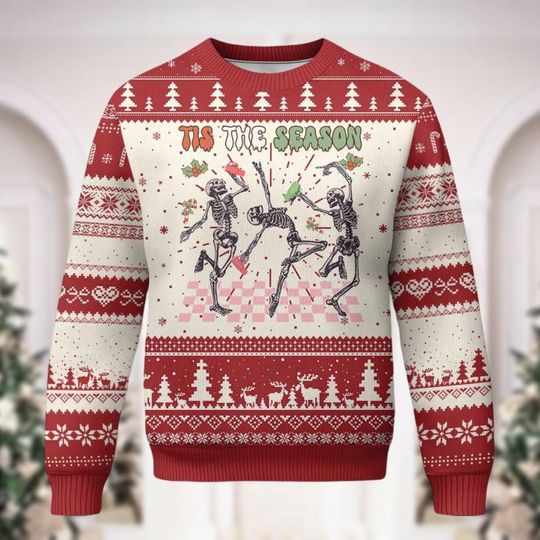 Christmas Dancing Skeleton Ugly Sweater, Skeleton Christmas - Image 7