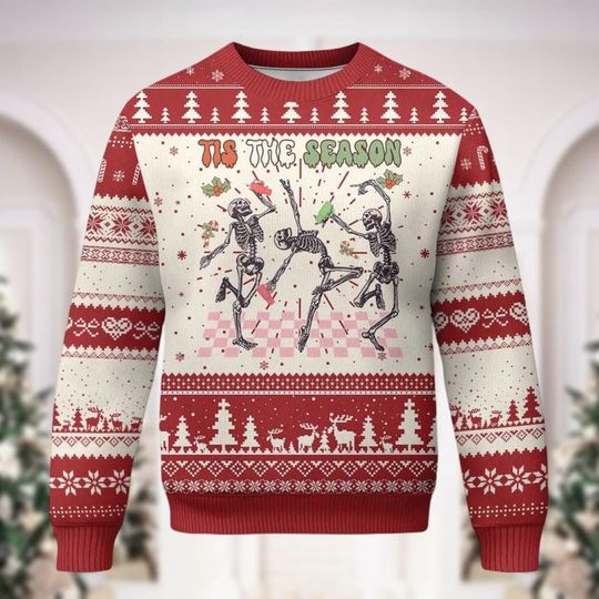 Christmas Dancing Skeleton Ugly Sweater, Skeleton Christmas - Image 6