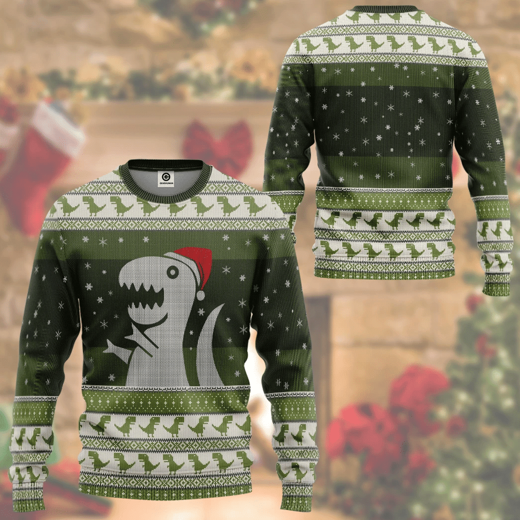 Christmas Dino Ugly Christmas Sweater Adult 3D Funny Matching for family