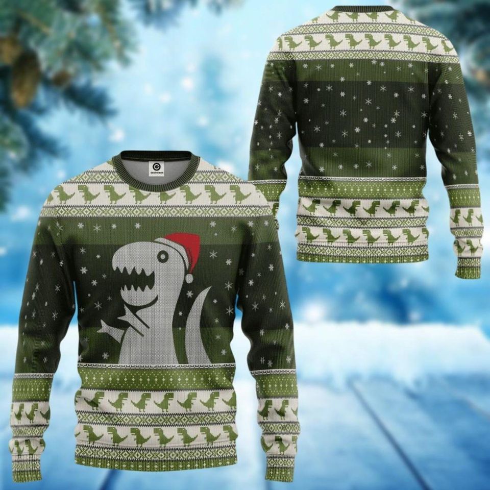 Christmas Dinosaur Ugly Christmas Sweater, Dinosaur Xmas Sweater