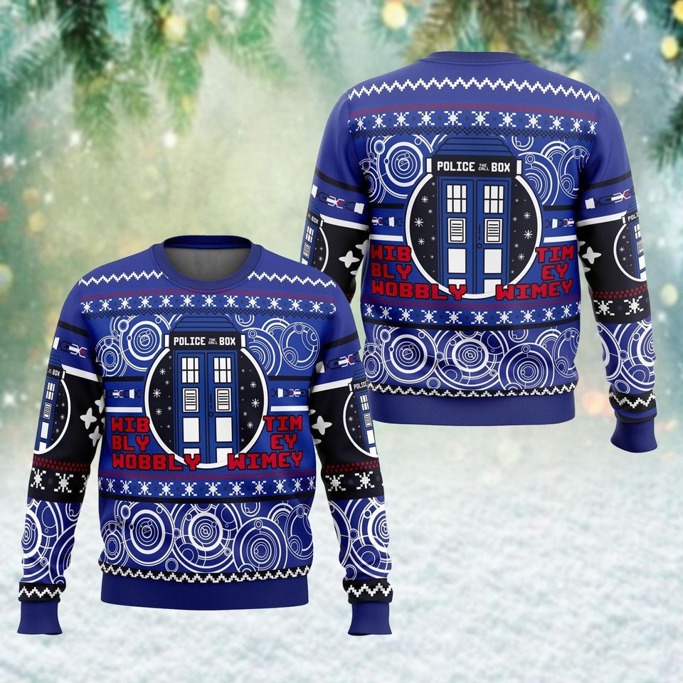 Christmas Doctor Who Ugly Sweater, Police Box Ugly Xmas Sweater
