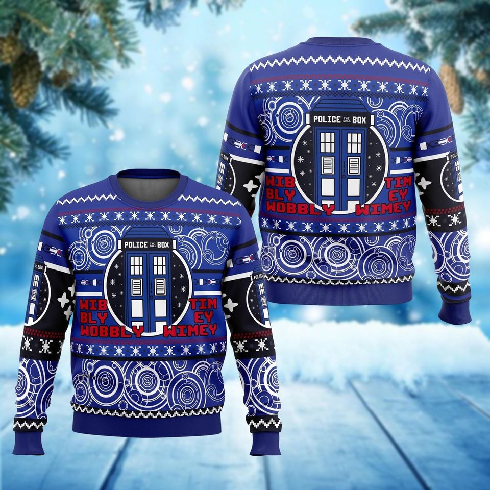 Christmas Doctor Who Ugly Sweater, Police Box Ugly Xmas Sweater
